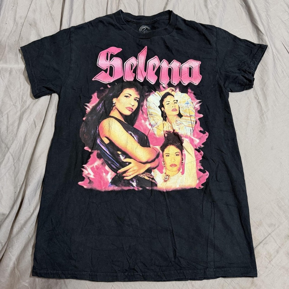 Selena Shirt Mens S Black Pink Portrait Graphic Tee Music Band Concert Tagless